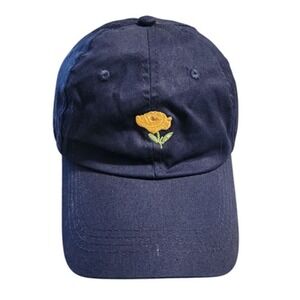 Flower Embroidered Hat One Size Navy‎ Blue